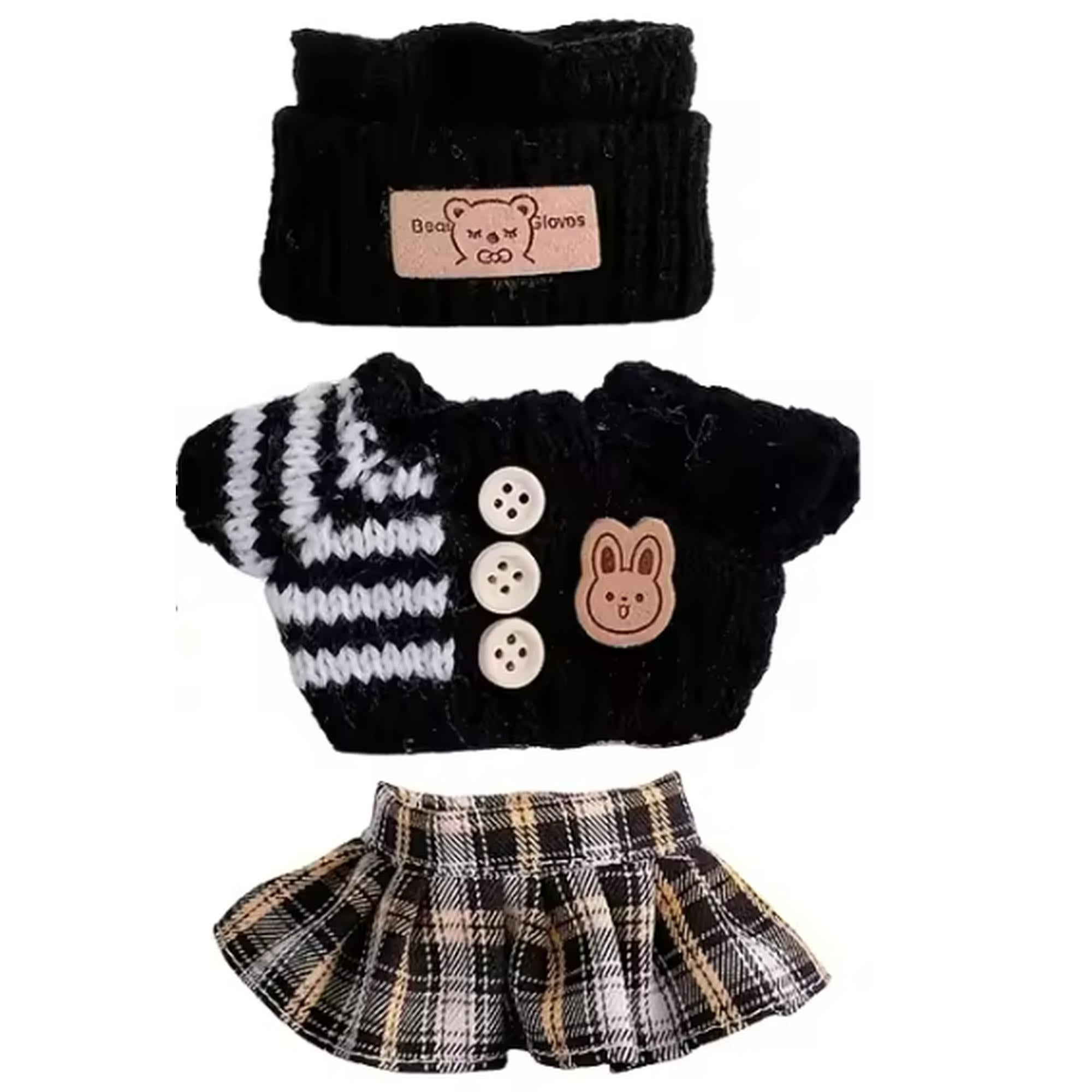 Schwarzes Outfit Set für Labubu Figuren – Elegante Strickjacke, Rock & Mütze für Sammler und Fans