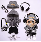 15 cm/17 cm Labubu Universal Hoodie Set Grau – Trendiges Outfit mit Kamera, Brillle