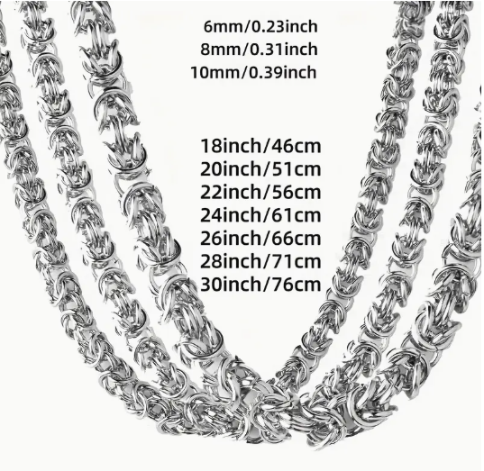Men's Byzantine Chain made of stainless steel &amp; sterling silver look – 6/8/10 mm Byzantine style