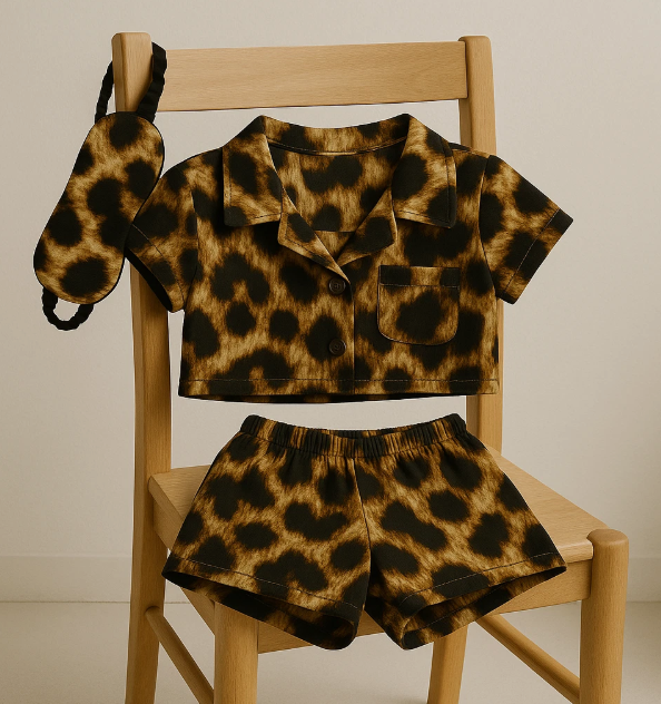 Leoparden-Outfit Set für Labubu Figuren – Shirt, Shorts & Schlafmaske