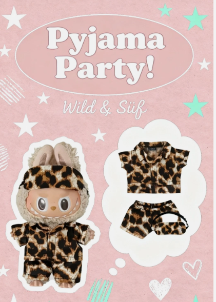 Leoparden-Outfit Set für Labubu Figuren – Shirt, Shorts & Schlafmaske