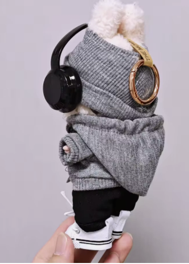 15 cm/17 cm Labubu Universal Hoodie Set Grau – Trendiges Outfit mit Kamera, Brillle