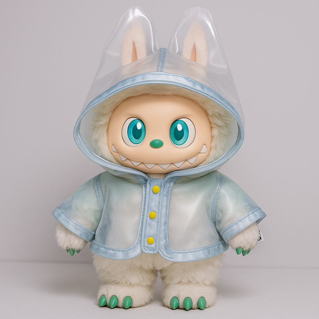 Transparenter Regenmantel für Labubu Figuren – Schutzjacke mit Kapuze