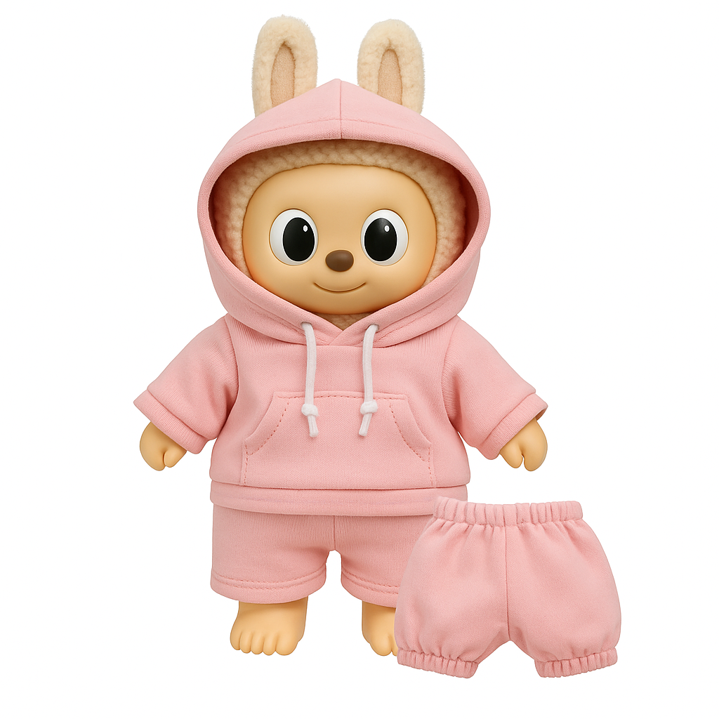 15 cm/17 cm Labubu Hoodie Set – Hoodie in Rosa – Outfit mit Short