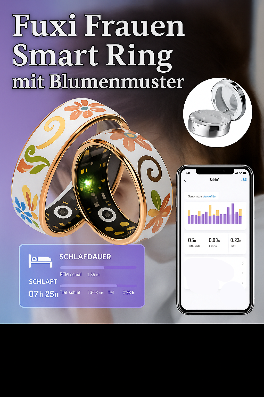 Fuxi Frauen Smart Ring mit Blumenmuster