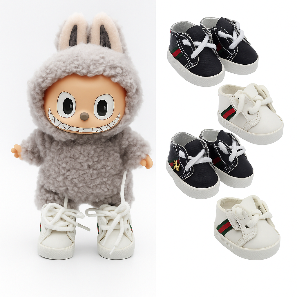 Mini Sneaker „Classic Black“ – Puppenschuhe für Labubu Figuren