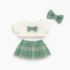 Grünes Schuluniform-Outfit für Labubu Figuren – Zweiteilig mit Schleifen