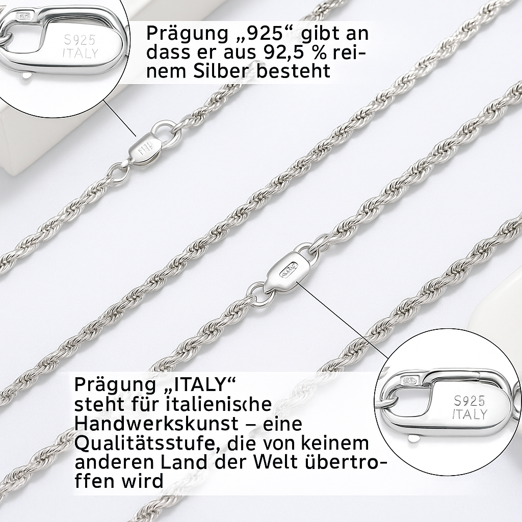 Echte Königskette  925er Sterling Silber Kette – Feine Kordeloptik