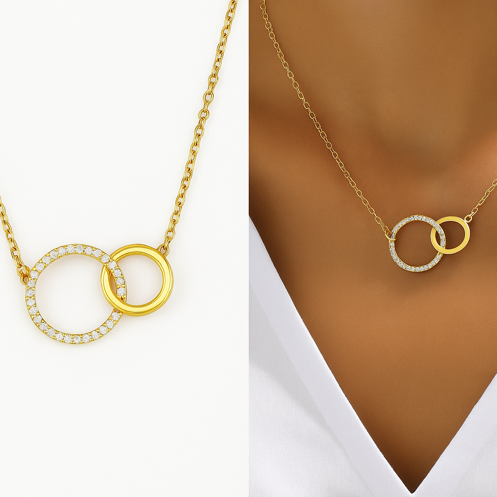 Delicate stainless steel necklace with double ring pendant for women
