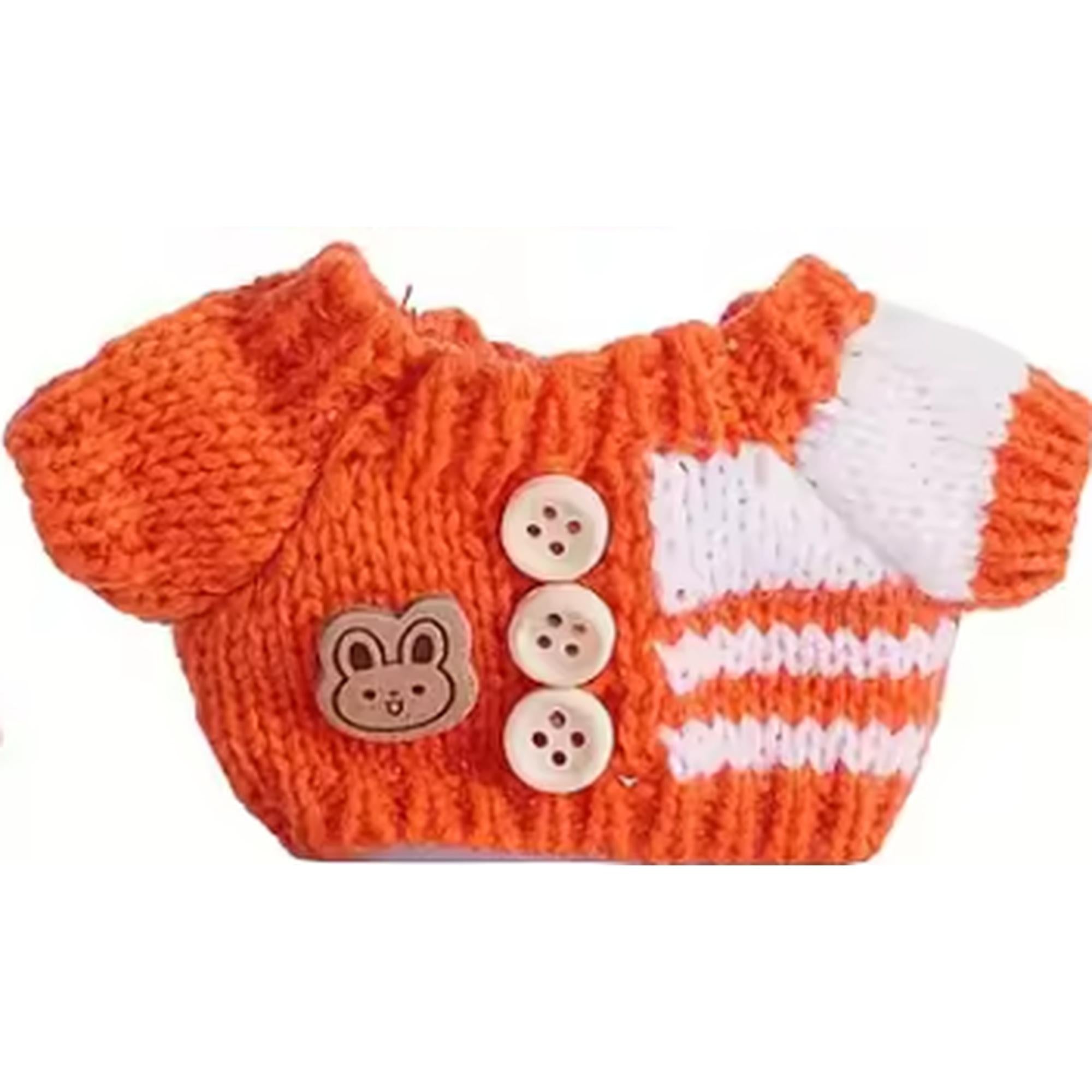Oranges Outfit Set für Labubu Figuren Strickjacke Hose & Mütze aus Strickmaterial perfekt für Sammler und Fans