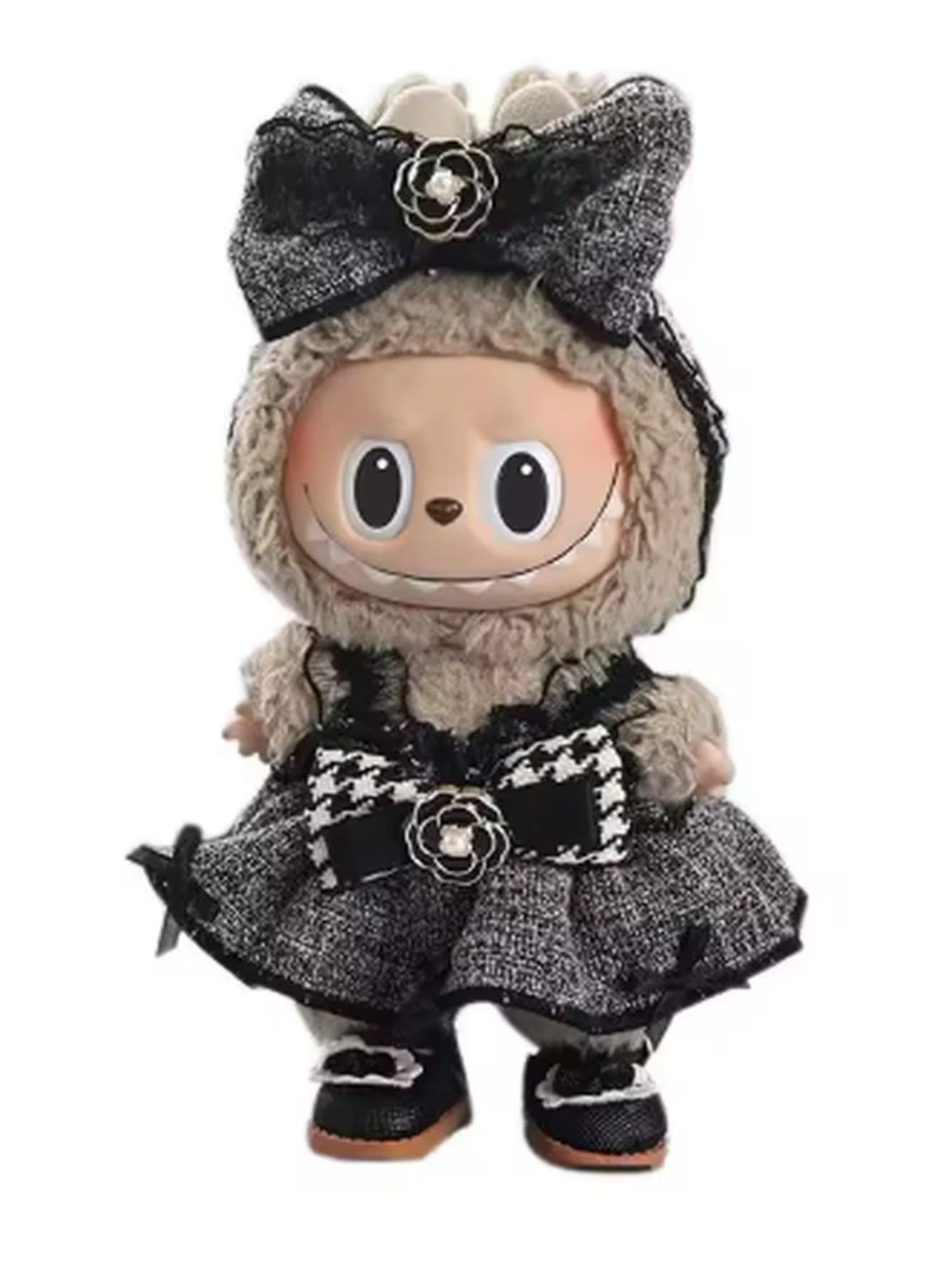 Labubu Puppe Kleid  in elegantem Schwarz-Weiß Kleid